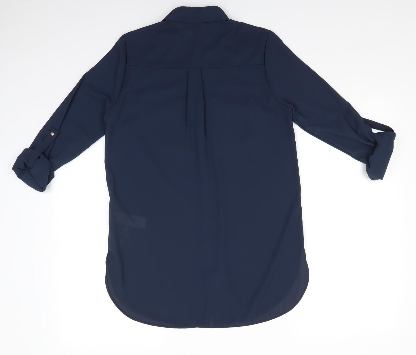 Primark Womens Blue  Polyester Basic Button-Up Size 8 Collared - Navy Blue Semi-sheer Adjustable sleeves