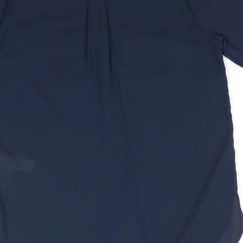 Primark Womens Blue  Polyester Basic Button-Up Size 8 Collared - Navy Blue Semi-sheer Adjustable sleeves