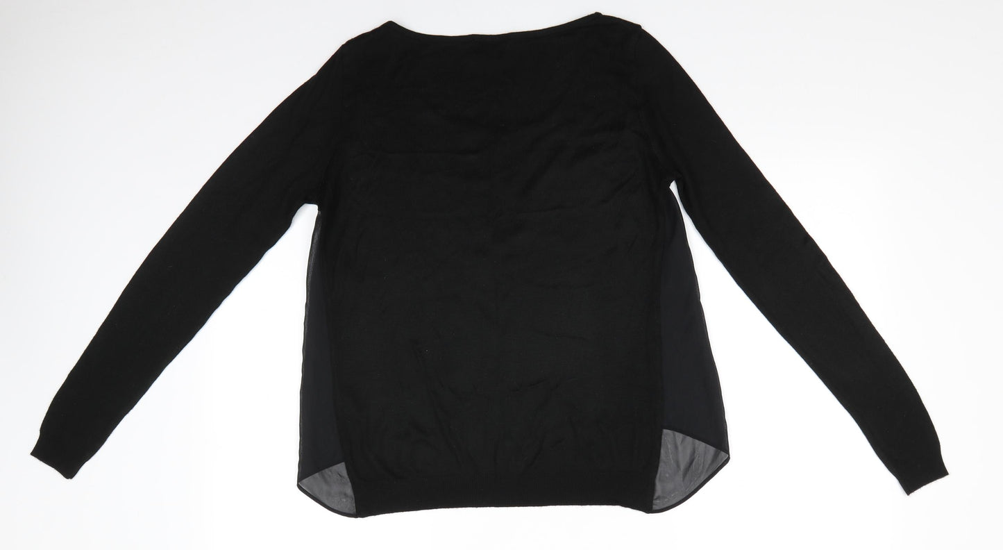 NEXT Womens Black Round Neck  Polyester Pullover Jumper Size 8   - Sheer fabric front knitted back