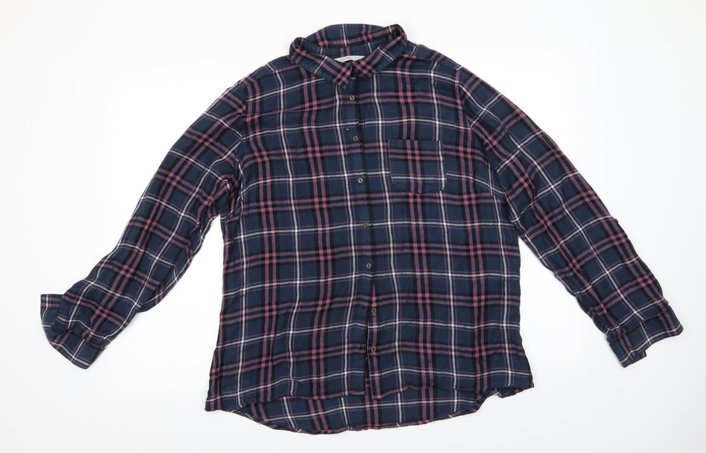 George Womens Blue Check Viscose Basic Button-Up Size 18 Collared - Teal & pink  Adjustable sleeves