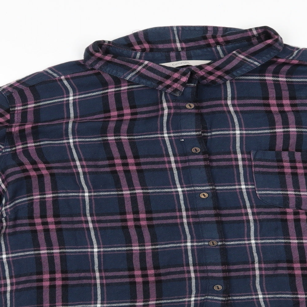 George Womens Blue Check Viscose Basic Button-Up Size 18 Collared - Teal & pink  Adjustable sleeves