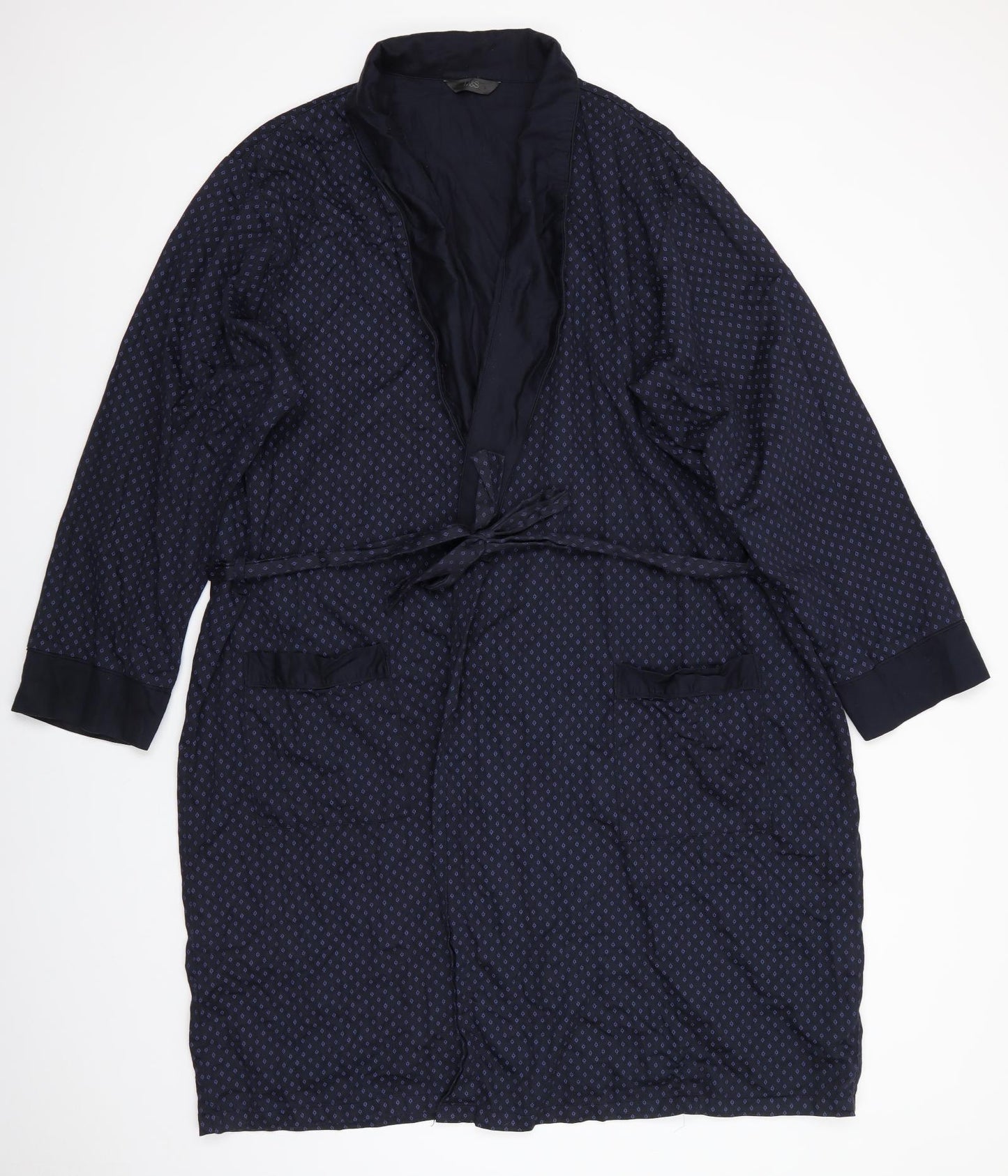 Marks and Spencer Mens Blue Polka Dot Cotton  Robe Size 2XL   - Polka dot style print Navy Blue