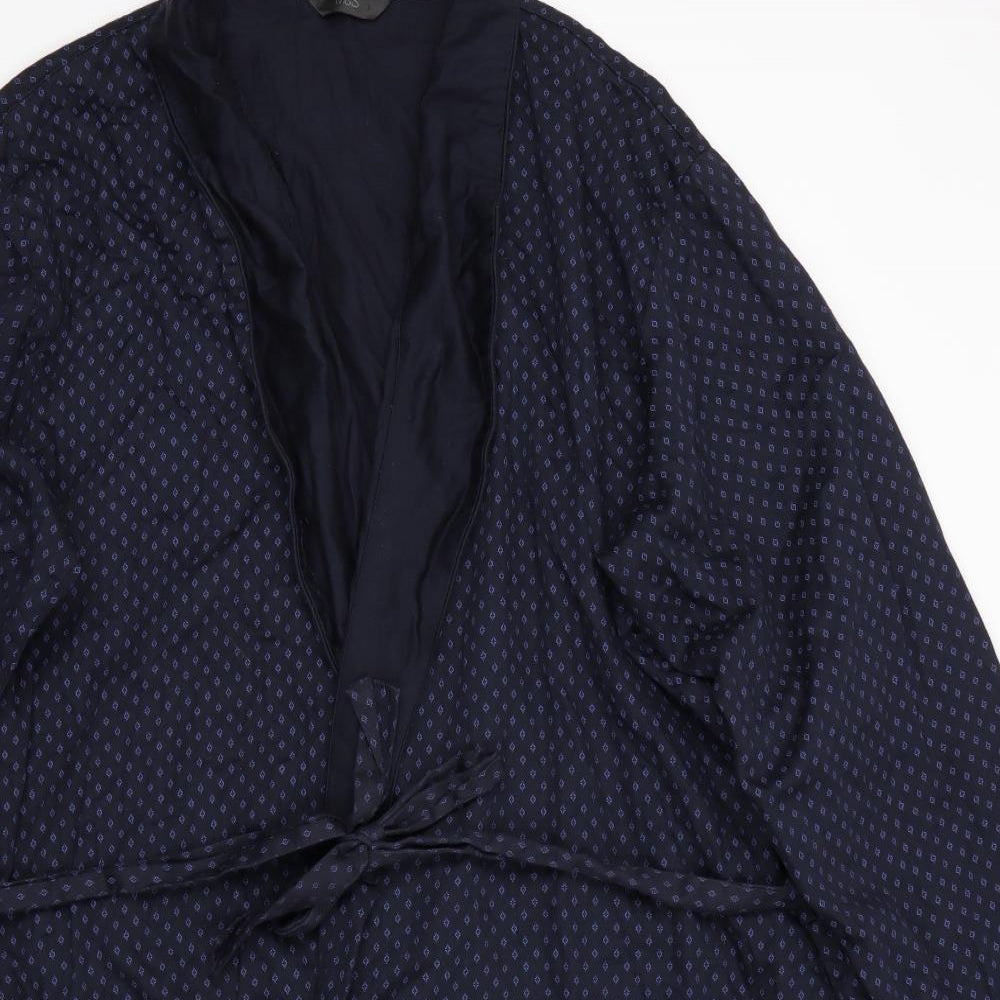 Marks and Spencer Mens Blue Polka Dot Cotton  Robe Size 2XL   - Polka dot style print Navy Blue