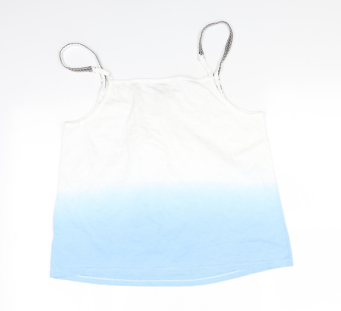 LostStock Womens White Striped Cotton Camisole Blouse Size M Round Neck - White fading to Light blue