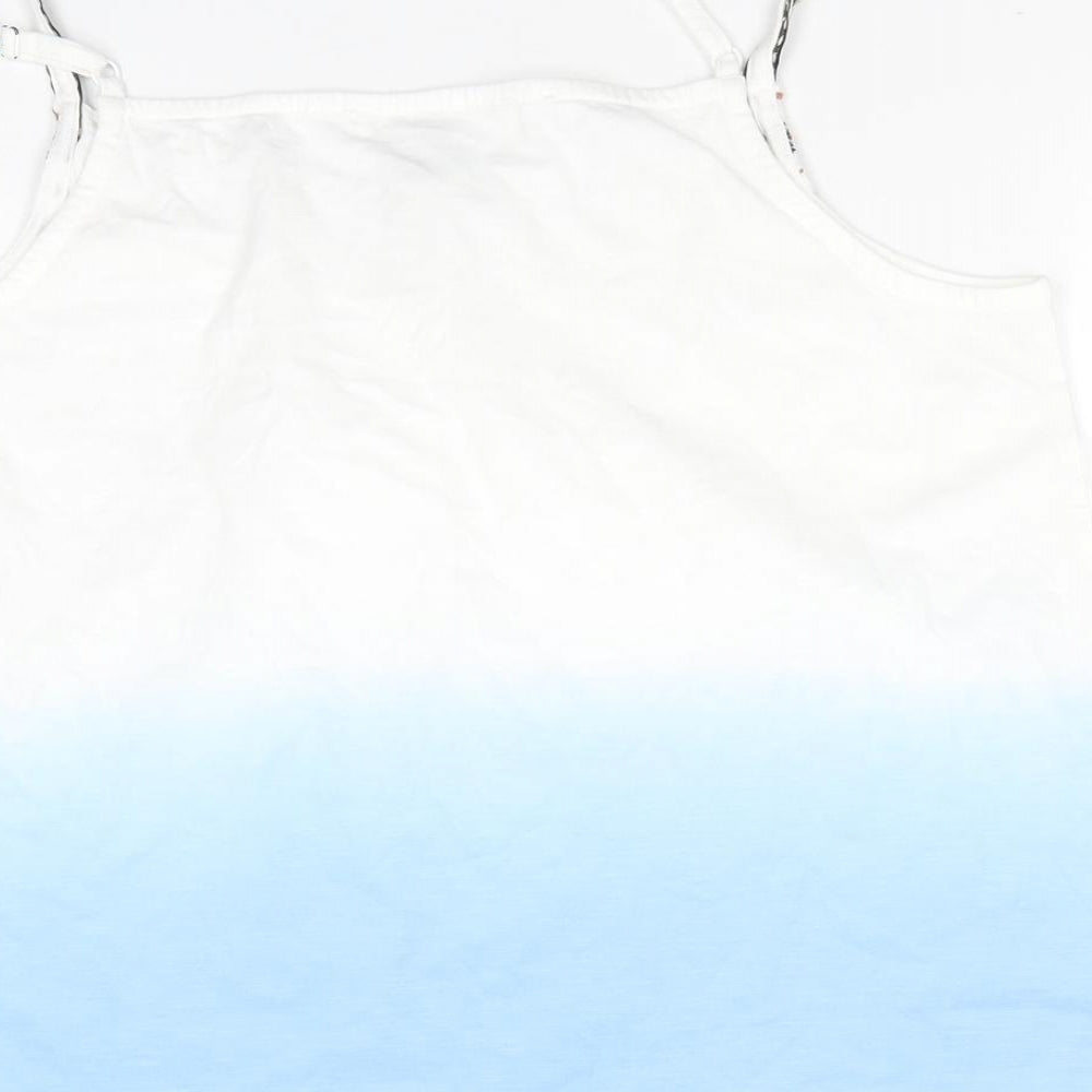 LostStock Womens White Striped Cotton Camisole Blouse Size M Round Neck - White fading to Light blue