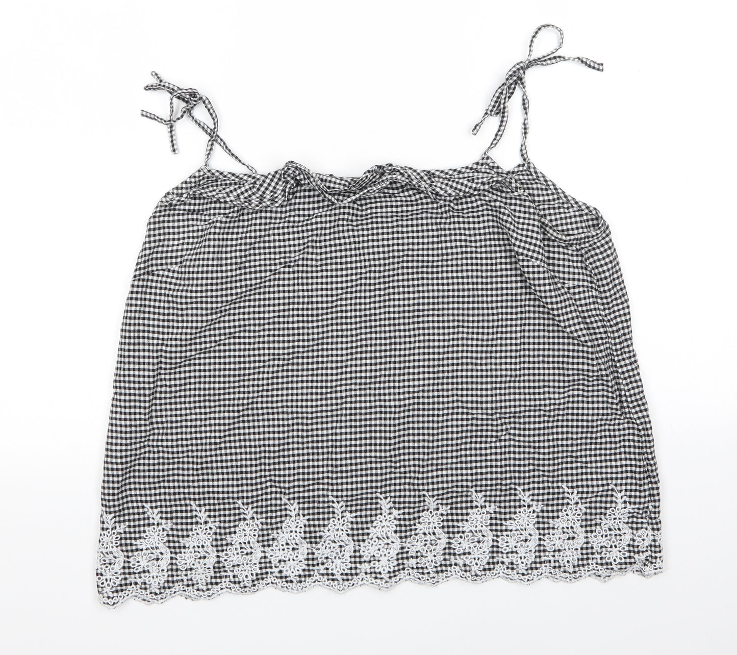 Dorothy Perkins Womens Black Check Cotton Camisole Blouse Size 16 Round Neck - Black and white check Tie straps