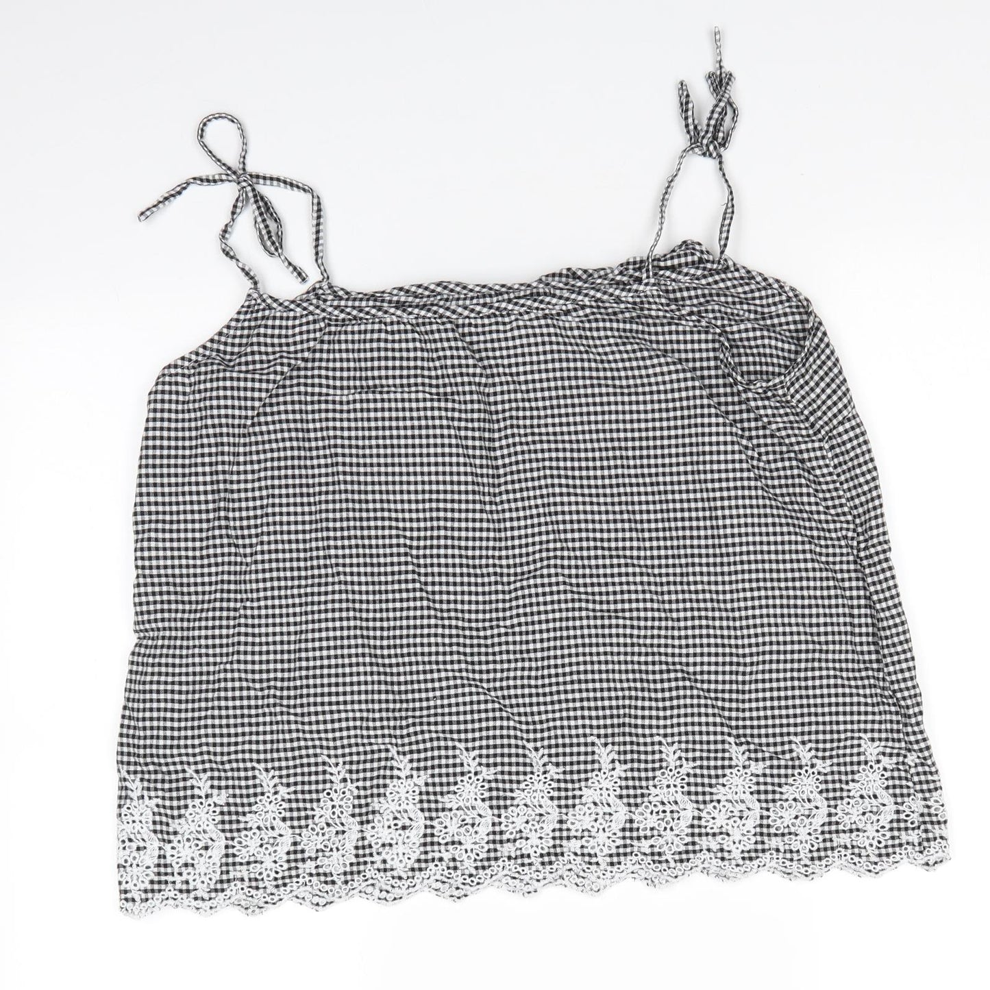 Dorothy Perkins Womens Black Check Cotton Camisole Blouse Size 16 Round Neck - Black and white check Tie straps
