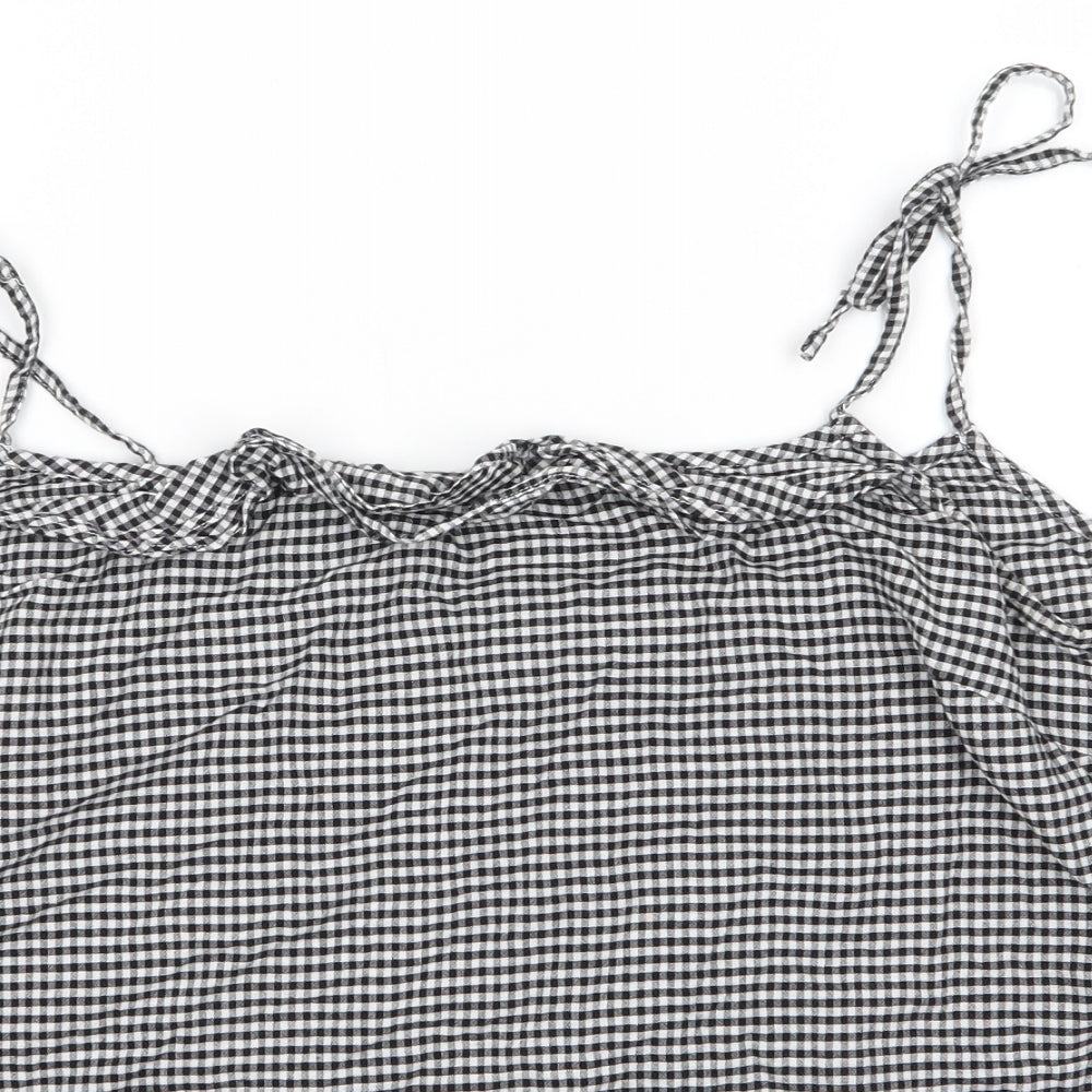 Dorothy Perkins Womens Black Check Cotton Camisole Blouse Size 16 Round Neck - Black and white check Tie straps