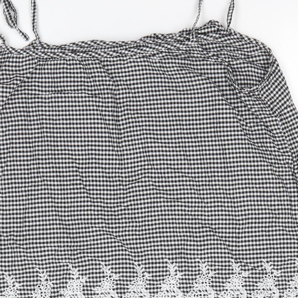 Dorothy Perkins Womens Black Check Cotton Camisole Blouse Size 16 Round Neck - Black and white check Tie straps