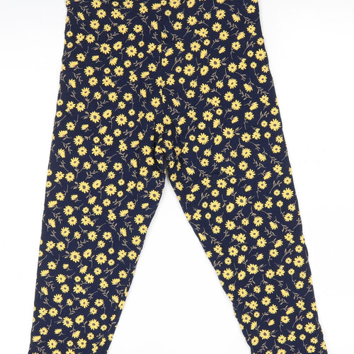 TU Womens Blue Floral Cotton Cropped Leggings Size 12    - Yellow Flowers