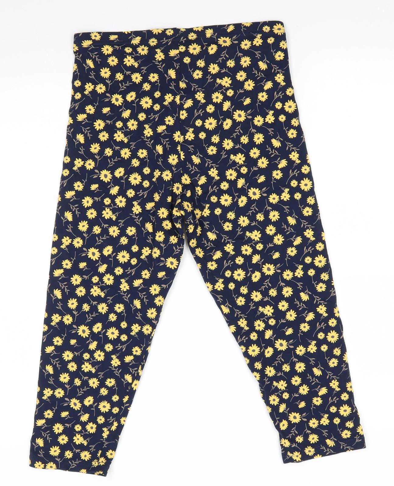 TU Womens Blue Floral Cotton Cropped Leggings Size 12    - Yellow Flowers