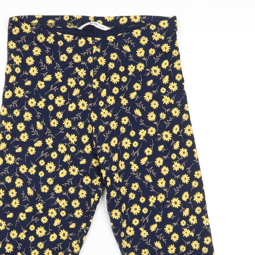 TU Womens Blue Floral Cotton Cropped Leggings Size 12    - Yellow Flowers