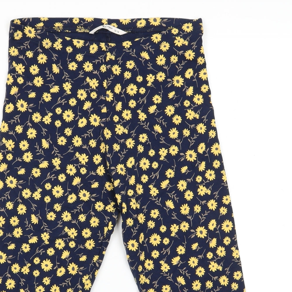 TU Womens Blue Floral Cotton Cropped Leggings Size 12    - Yellow Flowers