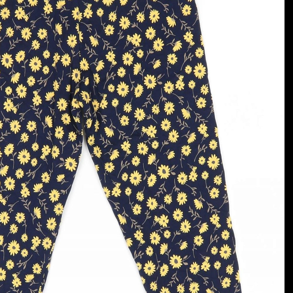 TU Womens Blue Floral Cotton Cropped Leggings Size 12    - Yellow Flowers