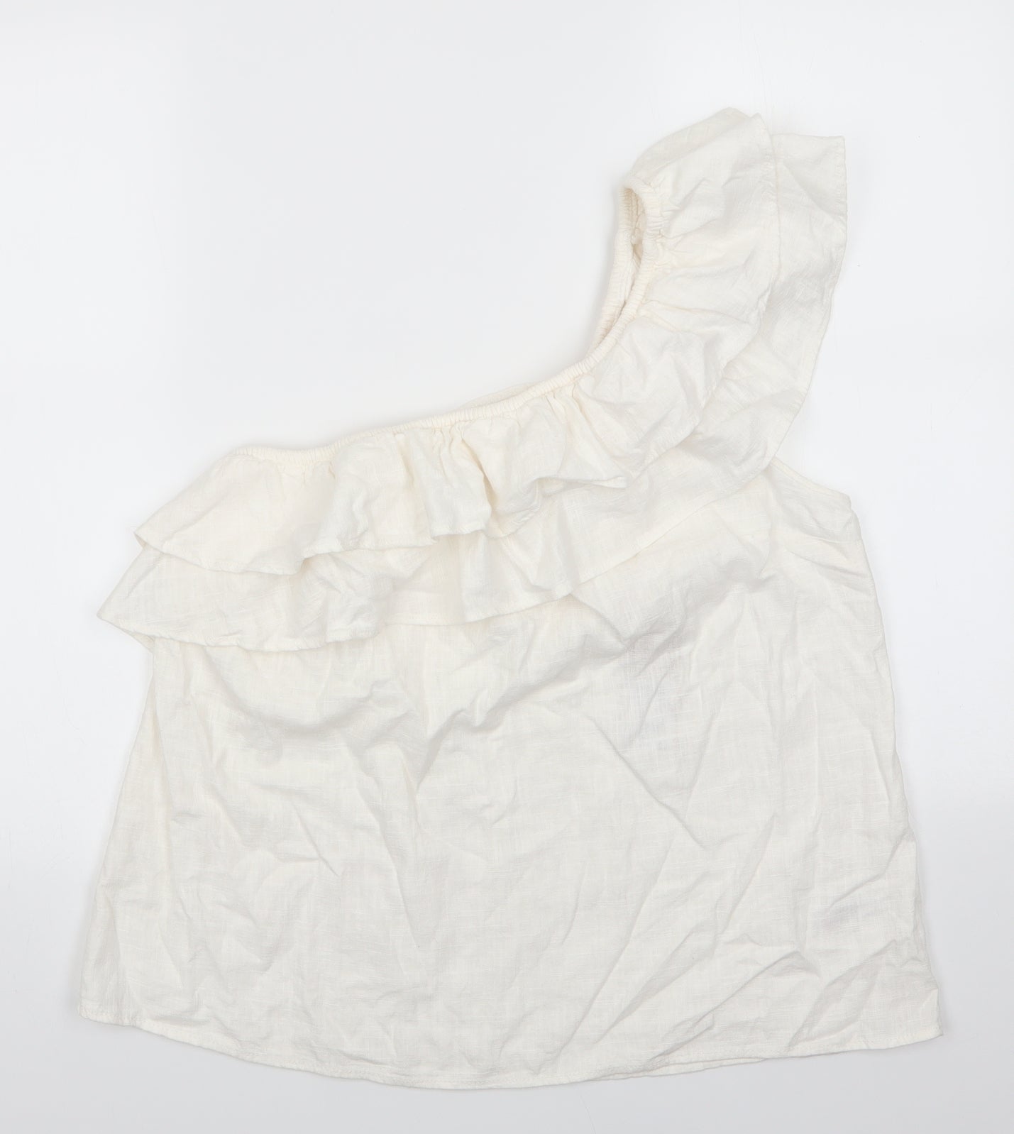 NEXT Womens Ivory  Linen Tunic Blouse Size 18 One Shoulder - Linen Look Blouse with frill