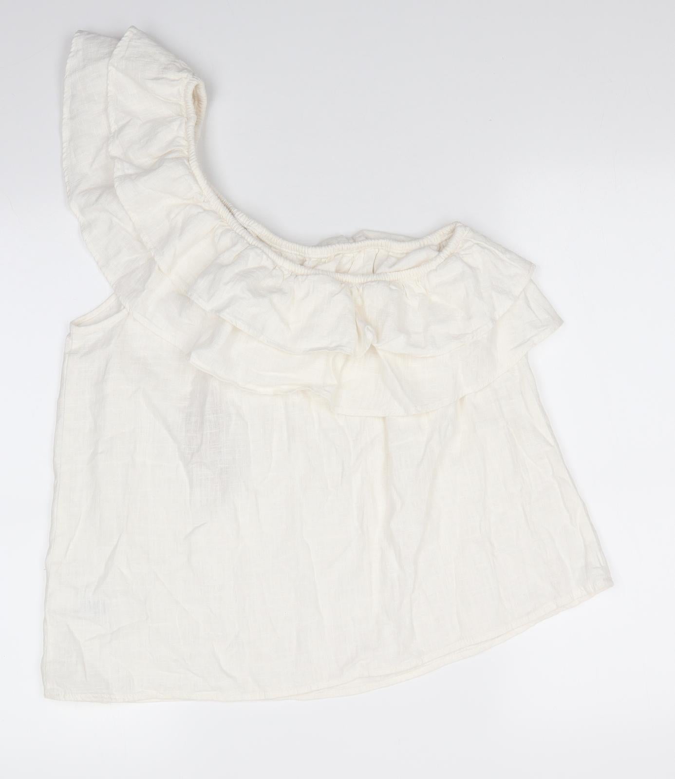 NEXT Womens Ivory  Linen Tunic Blouse Size 18 One Shoulder - Linen Look Blouse with frill