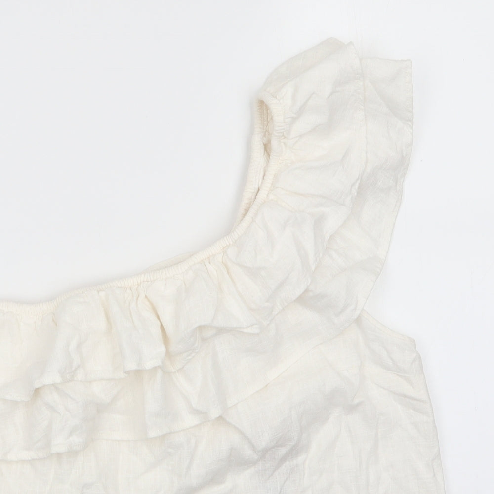 NEXT Womens Ivory  Linen Tunic Blouse Size 18 One Shoulder - Linen Look Blouse with frill