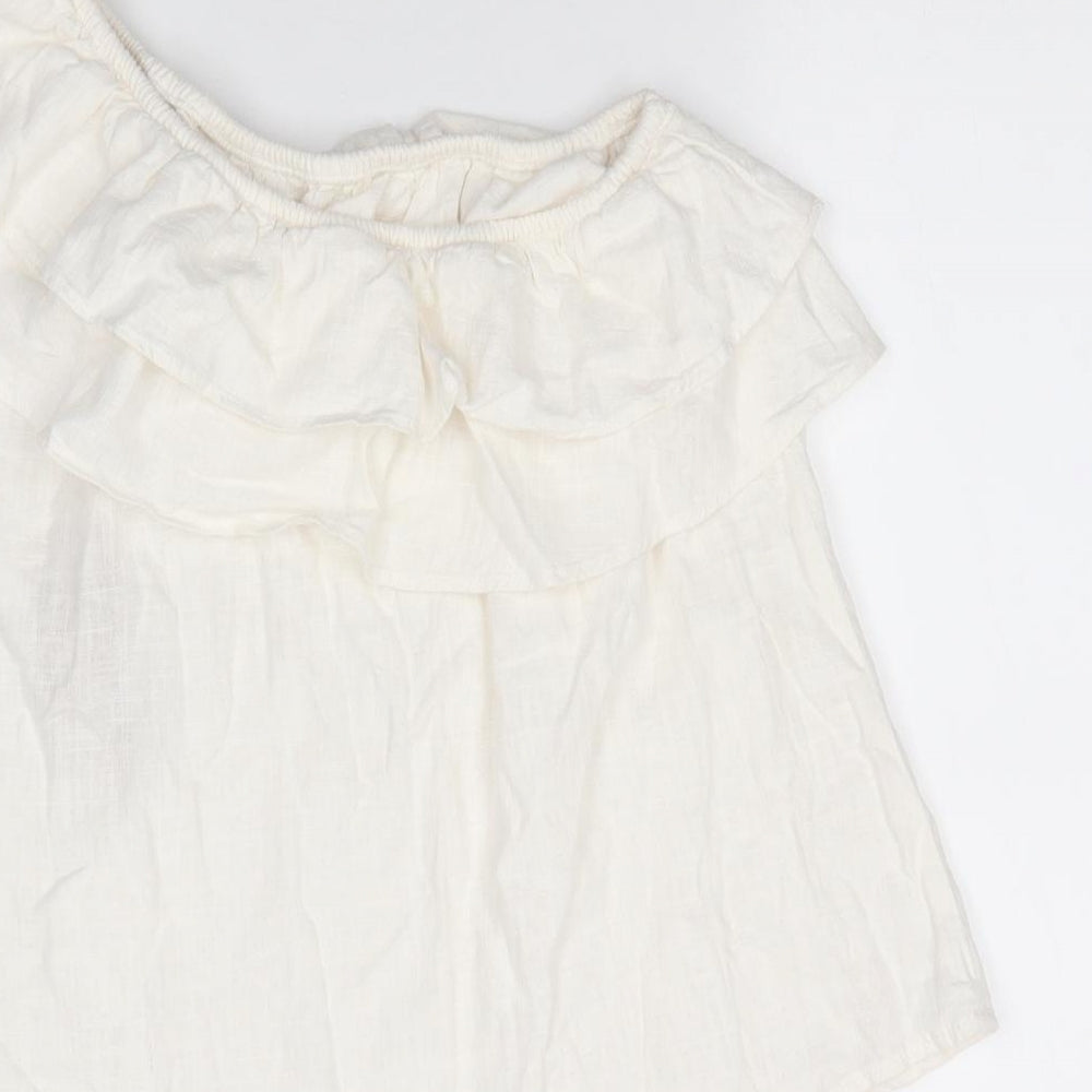 NEXT Womens Ivory  Linen Tunic Blouse Size 18 One Shoulder - Linen Look Blouse with frill