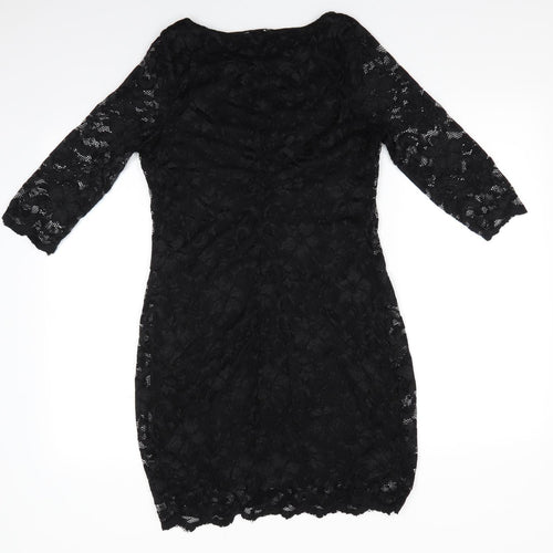 New Look Womens Black Floral Nylon Bodycon  Size 10  Round Neck  - Lace Overlay Dress