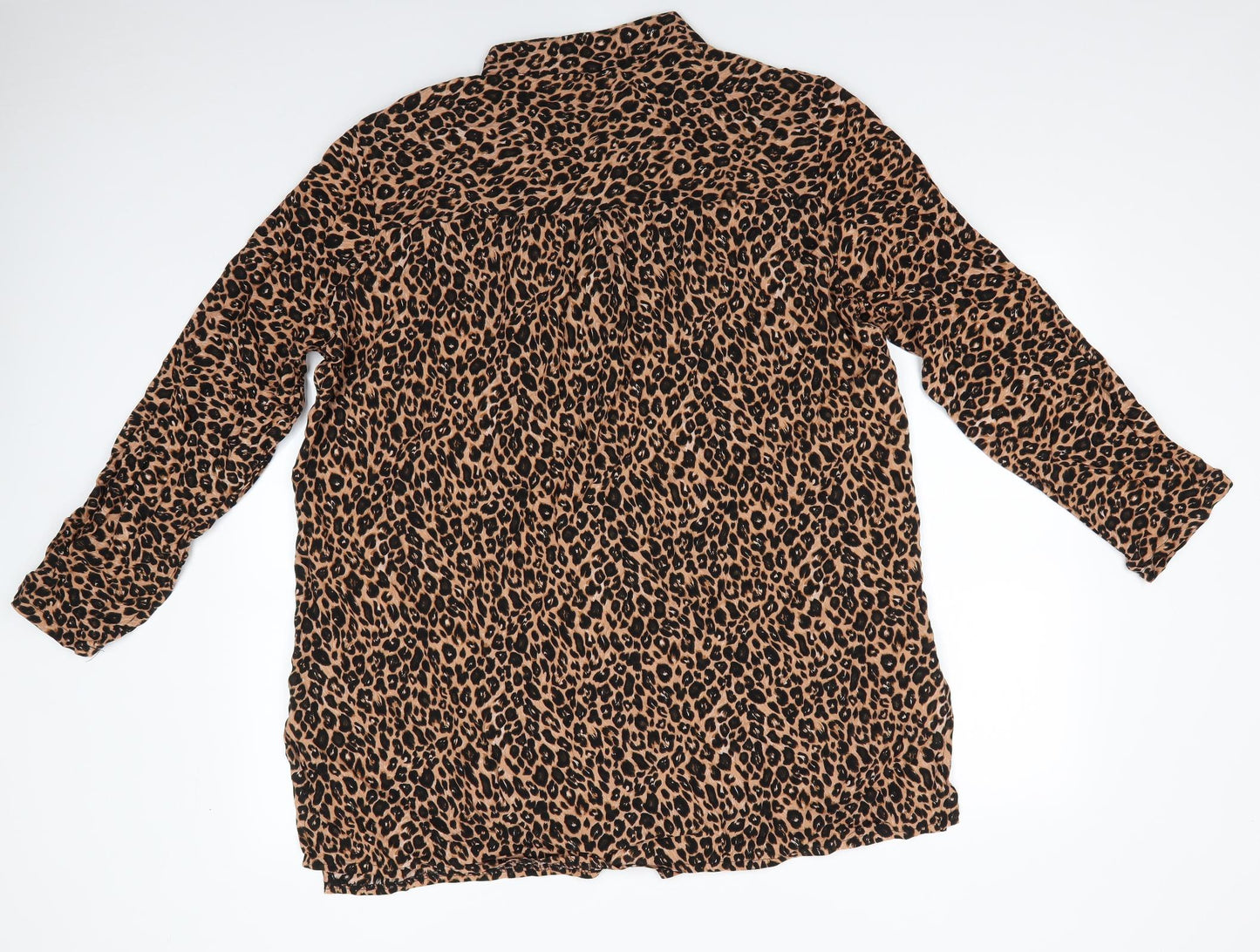 Boohoo Womens Beige Animal Print Viscose Basic Button-Up Size 18 High Neck - Mandarin Collar