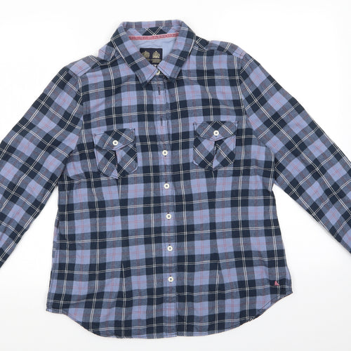 MUSTO Womens Blue Check Cotton Basic Button-Up Size 16 Collared - Blue Lilac Pink White