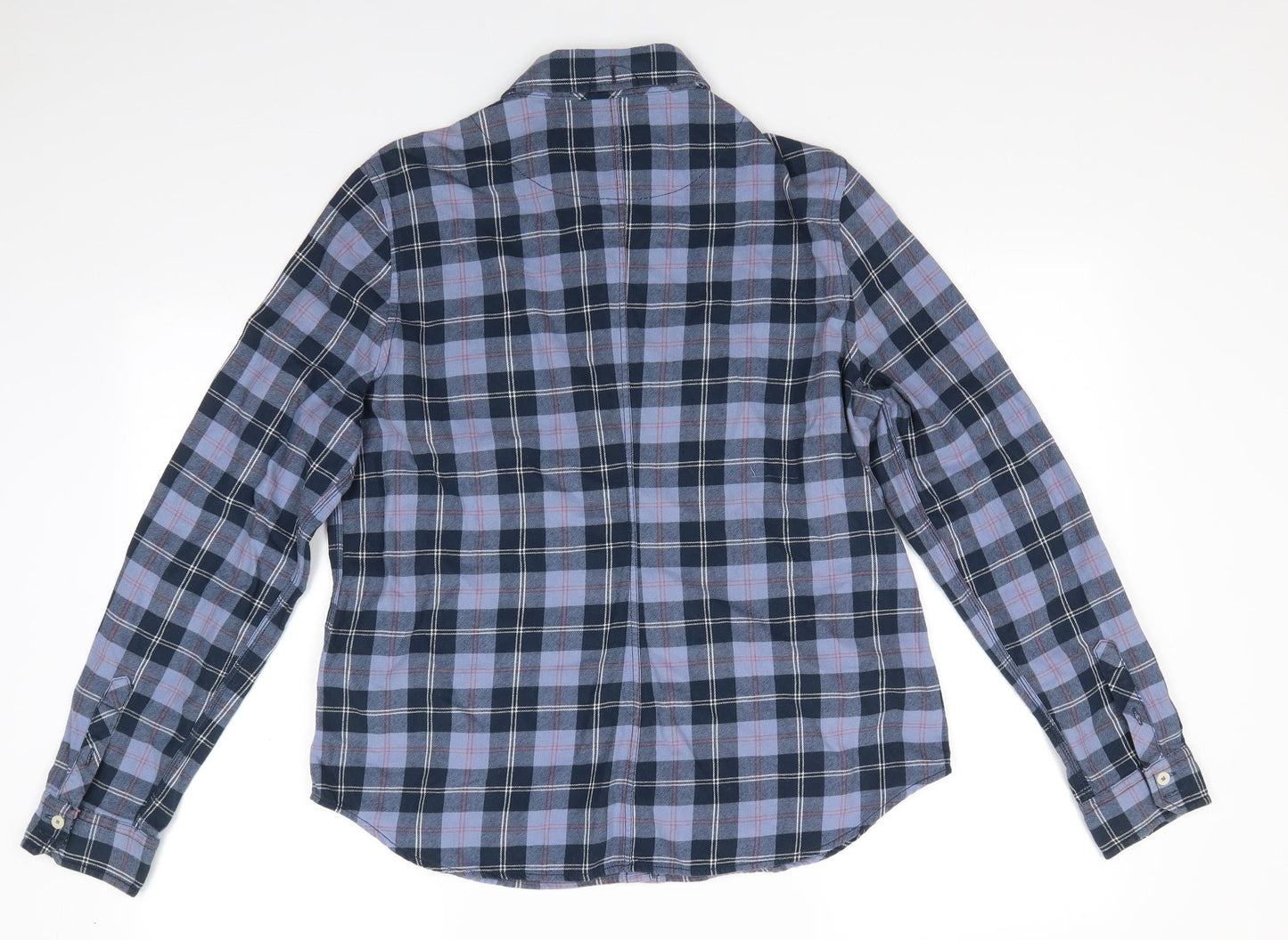 MUSTO Womens Blue Check Cotton Basic Button-Up Size 16 Collared - Blue Lilac Pink White