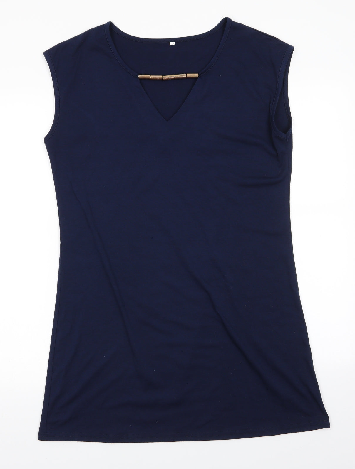 Preworn Womens Blue   A-Line  Size L  V-Neck  - Brass like heavy beading