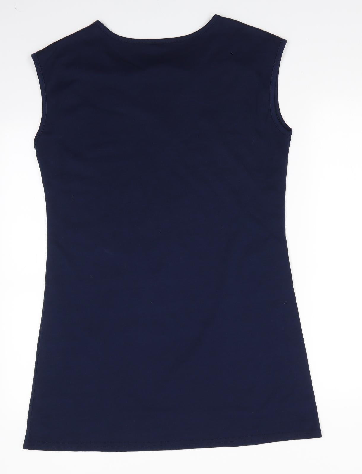 Preworn Womens Blue   A-Line  Size L  V-Neck  - Brass like heavy beading