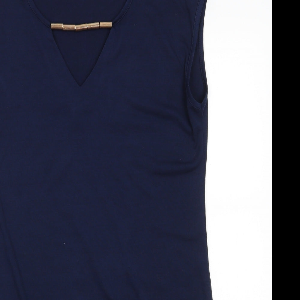 Preworn Womens Blue   A-Line  Size L  V-Neck  - Brass like heavy beading