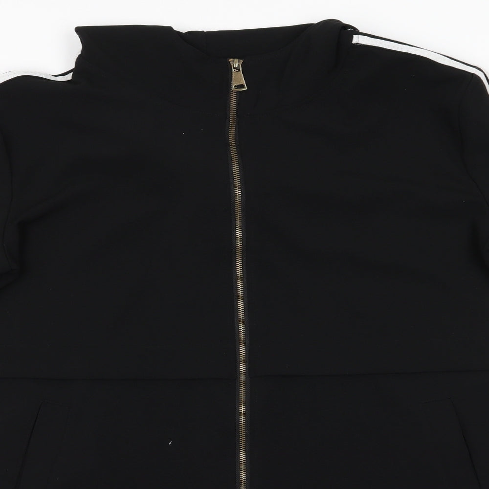 Huixeie Womens Black  Polyester A-Line  Size XL  High Neck  - Front Full Zip White Arm Stripe