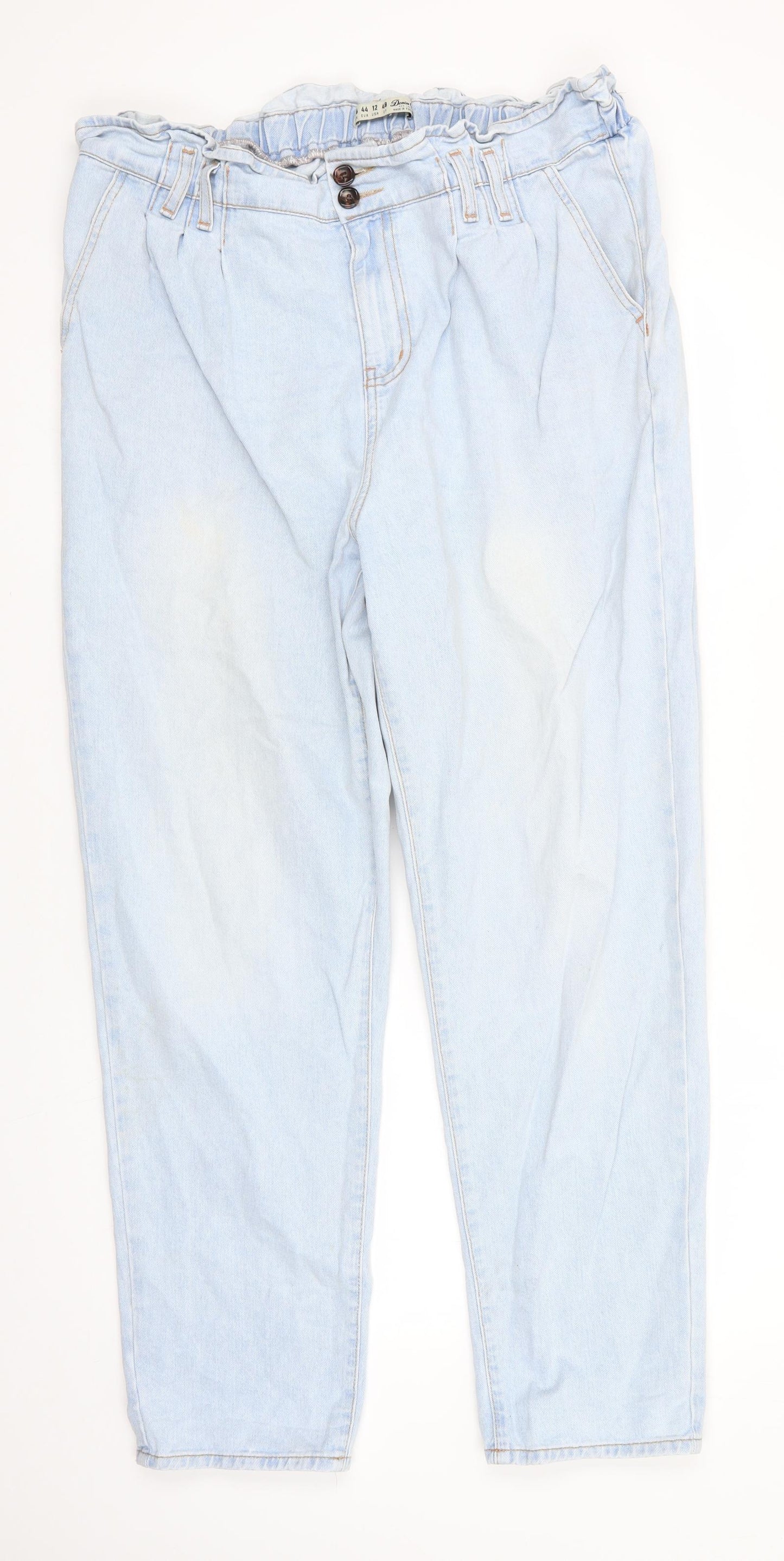 Denim Co Womens Blue  Cotton Straight Jeans Size 16 L28 in Regular  - Frilled waist & back elastication