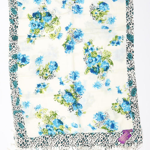 Fences Gulf International Womens Ivory Floral Polyester  Shawl/Wrap    - Blue Flowers