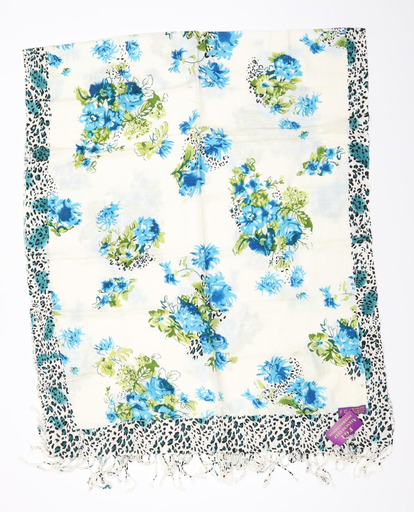 Fences Gulf International Womens Ivory Floral Polyester  Shawl/Wrap    - Blue Flowers