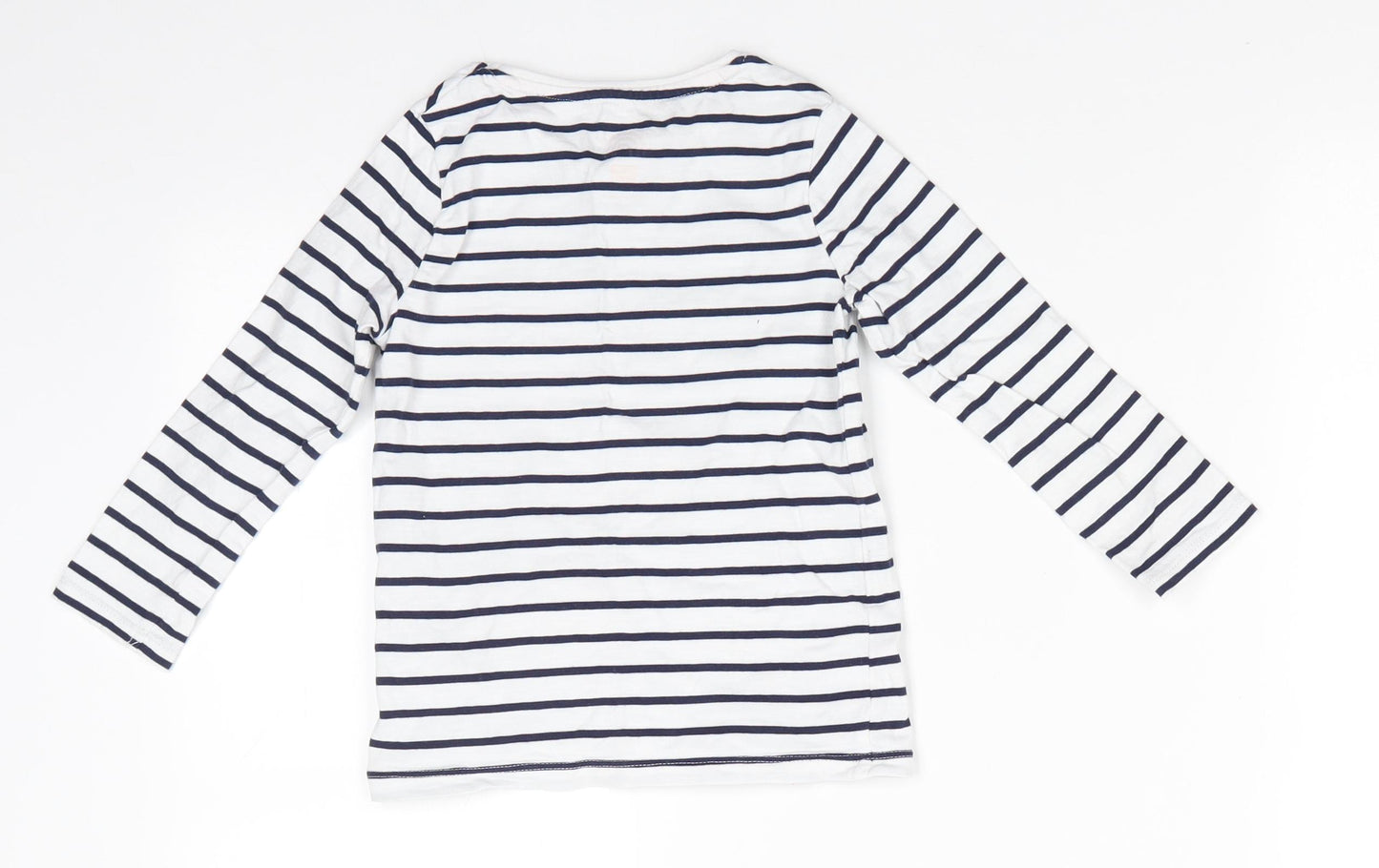 Florence and Fred Girls Blue Striped Cotton Basic Casual Size 3-4 Years Round Neck  - Pink Dog Face patch pocket