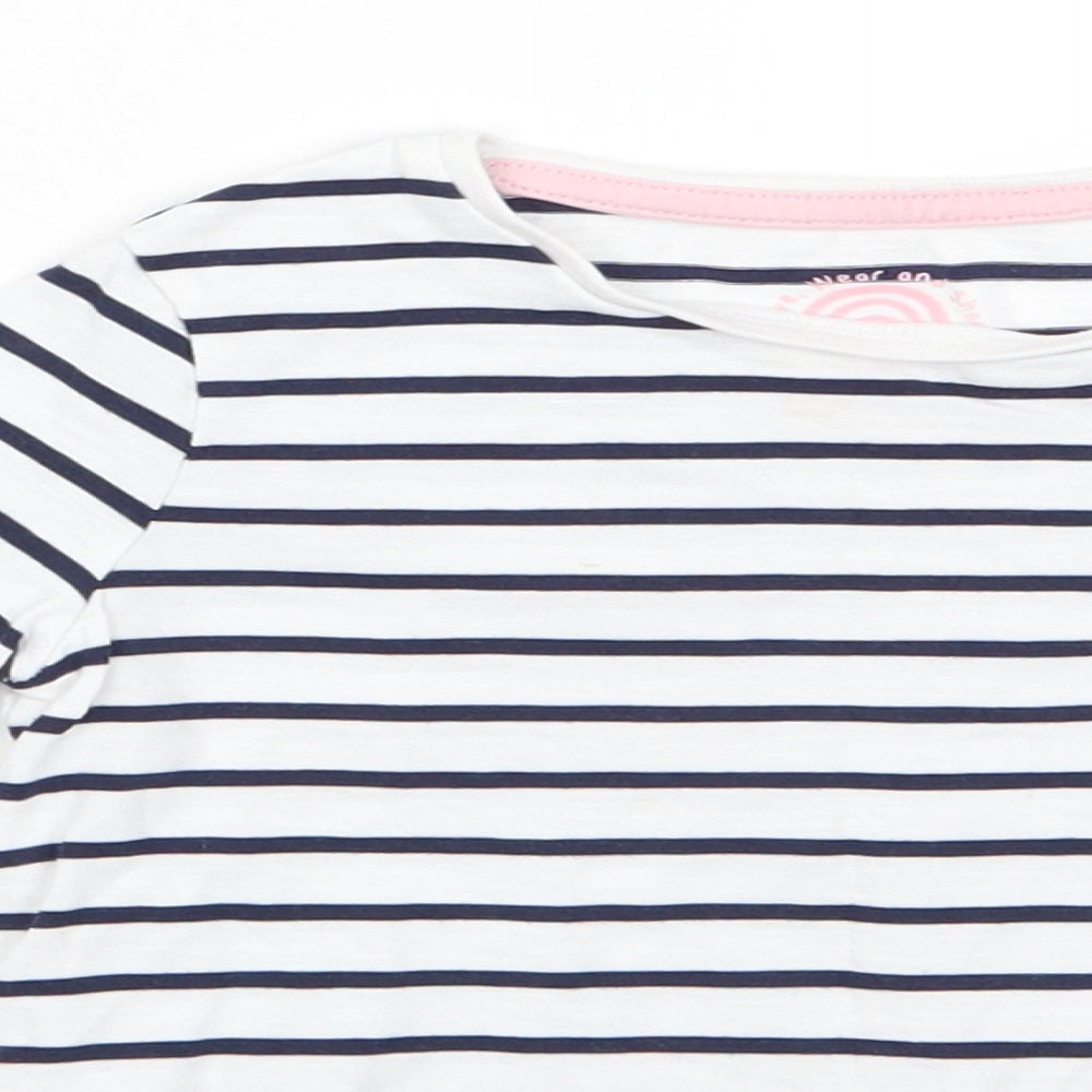 Florence and Fred Girls Blue Striped Cotton Basic Casual Size 3-4 Years Round Neck  - Pink Dog Face patch pocket