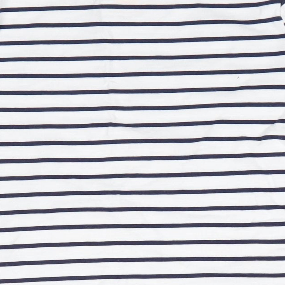 Florence and Fred Girls Blue Striped Cotton Basic Casual Size 3-4 Years Round Neck  - Pink Dog Face patch pocket