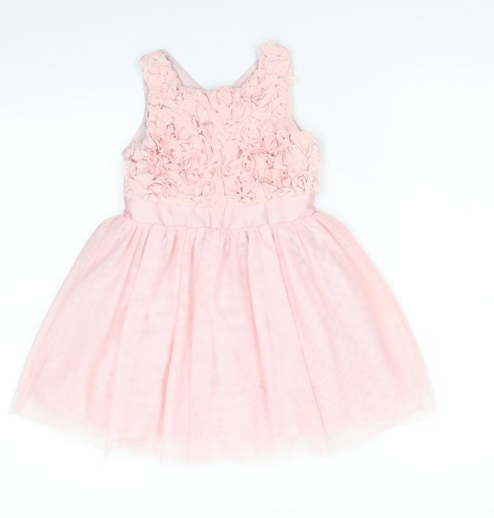 H&M Girls Pink Floral Polyester Fit & Flare Round Neck - Subtle glitter effect Fabric Flowers
