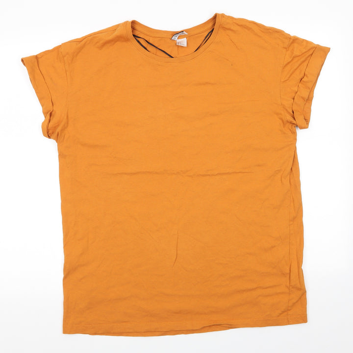 Divided Womens Gold Cotton Basic T-Shirt Size L Round Neck
