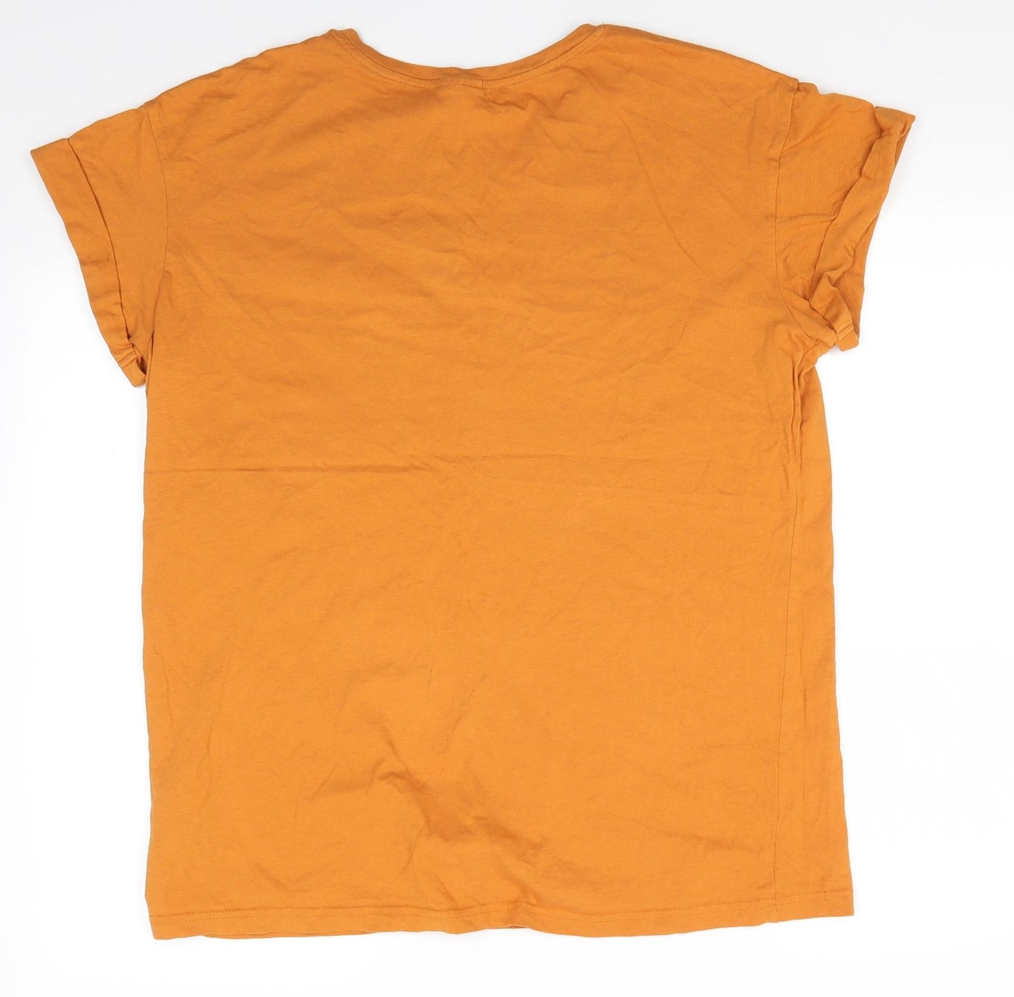 Divided Womens Gold  Cotton Basic T-Shirt Size L Round Neck