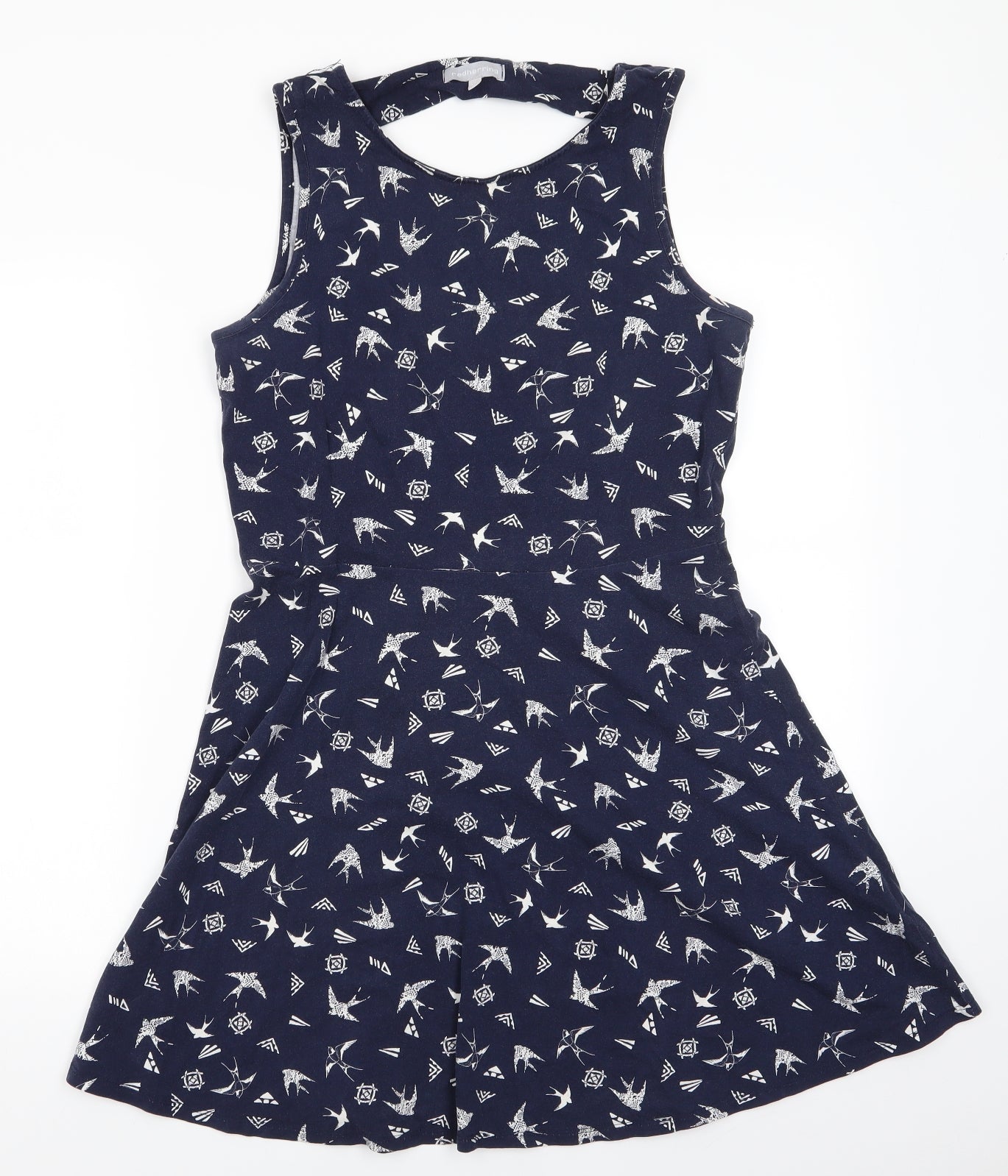 Red Herring Womens Blue Animal Print  A-Line  Size 14  Round Neck  - Cut out back