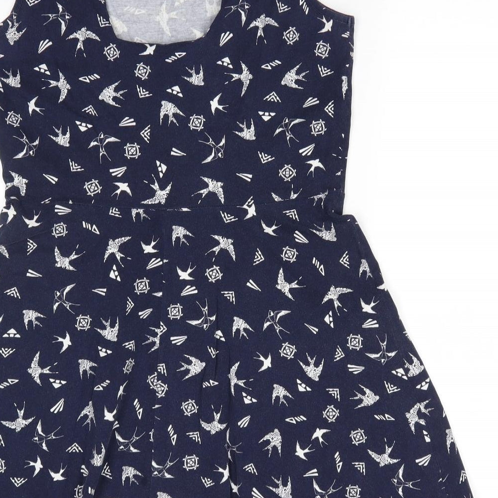 Red Herring Womens Blue Animal Print  A-Line  Size 14  Round Neck  - Cut out back