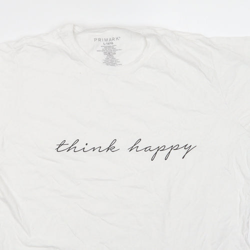 Primark Womens White  Cotton Basic T-Shirt Size L Round Neck - Think Happy