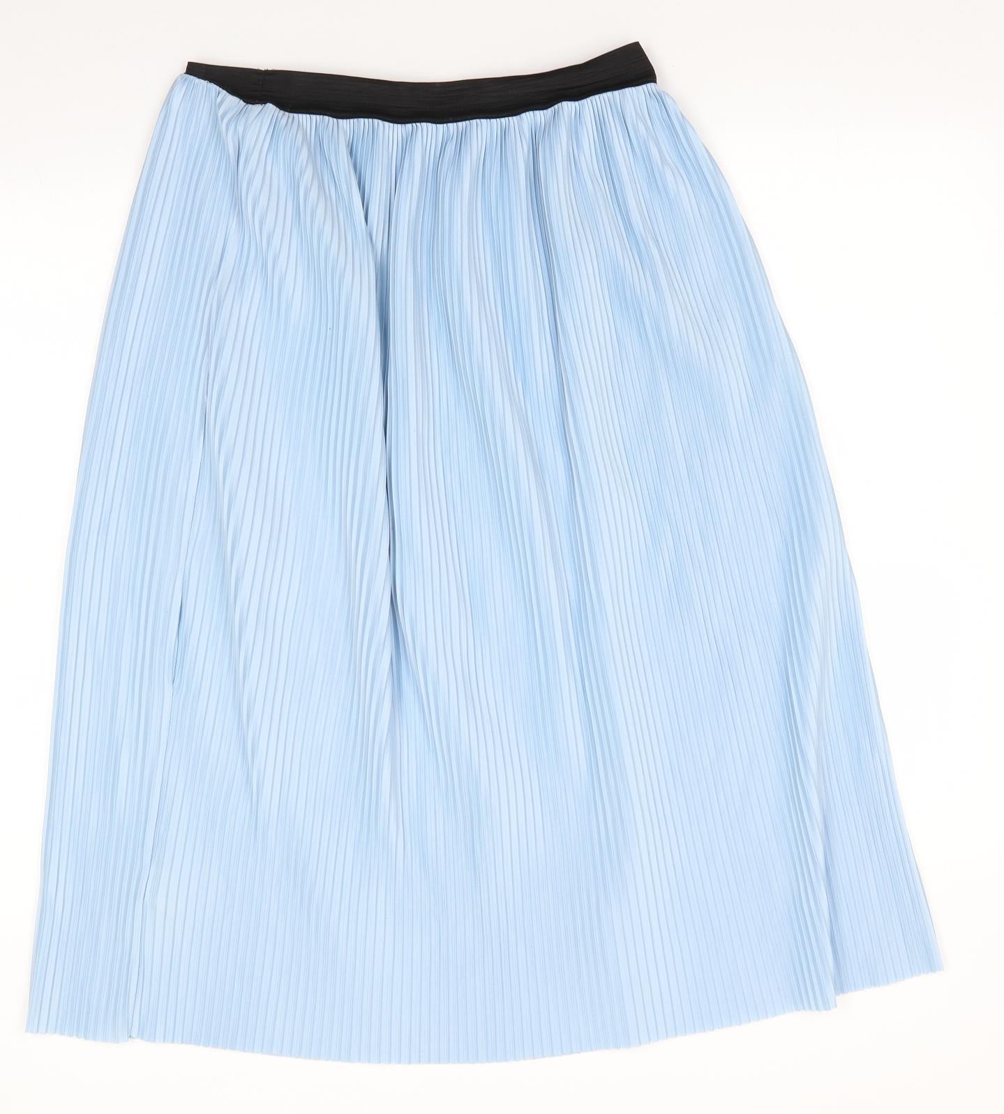 New Look Womens Blue  Polyester A-Line Skirt Size 16    - Fine pleats Pale Blue