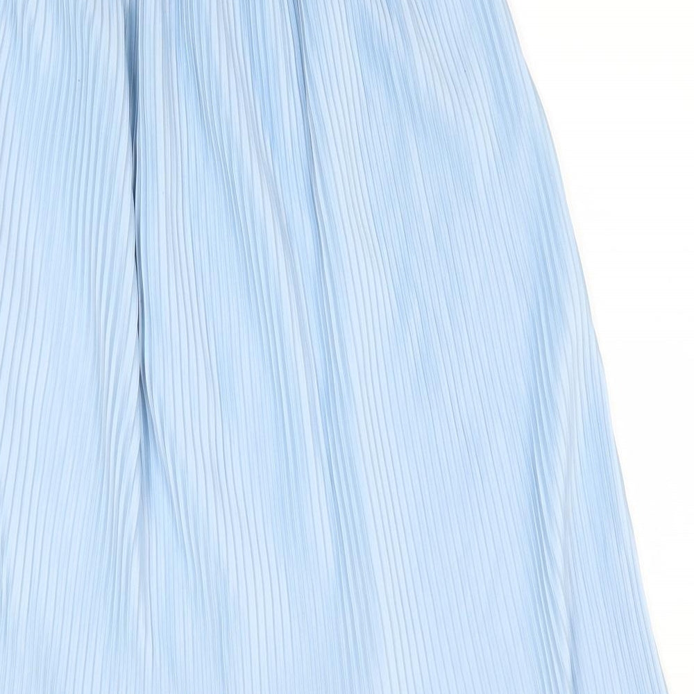 New Look Womens Blue  Polyester A-Line Skirt Size 16    - Fine pleats Pale Blue