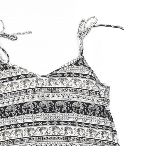TU Womens White Animal Print Viscose Camisole Tank Size 12 V-Neck - Elephant Print Shoulder Ties