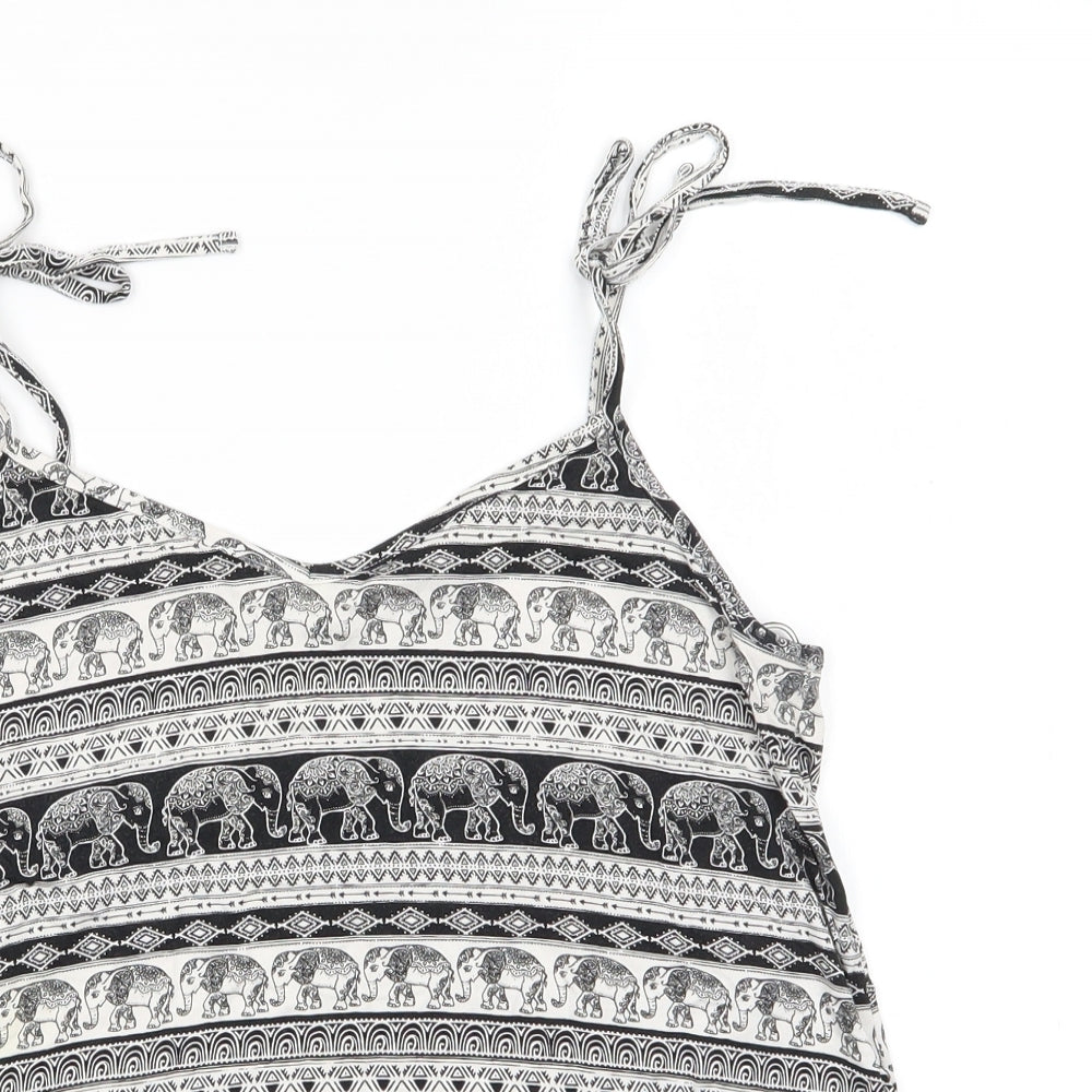 TU Womens White Animal Print Viscose Camisole Tank Size 12 V-Neck - Elephant Print Shoulder Ties