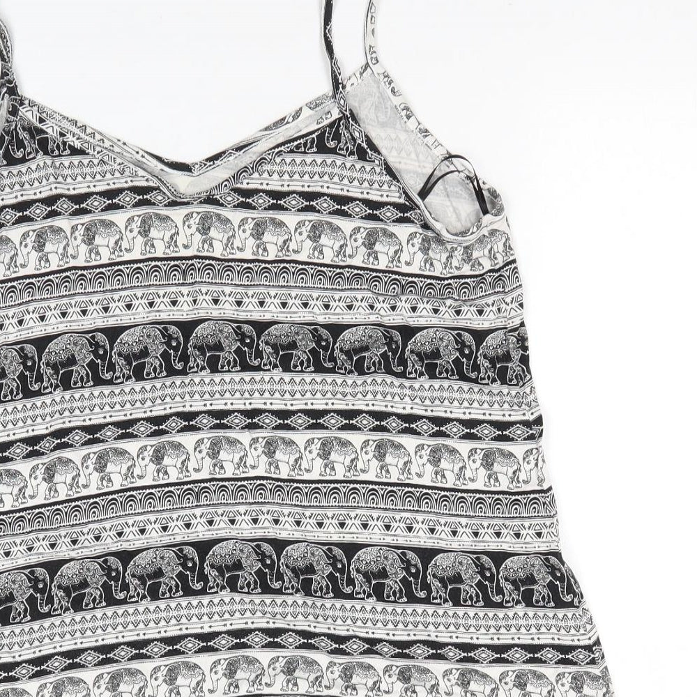 TU Womens White Animal Print Viscose Camisole Tank Size 12 V-Neck - Elephant Print Shoulder Ties