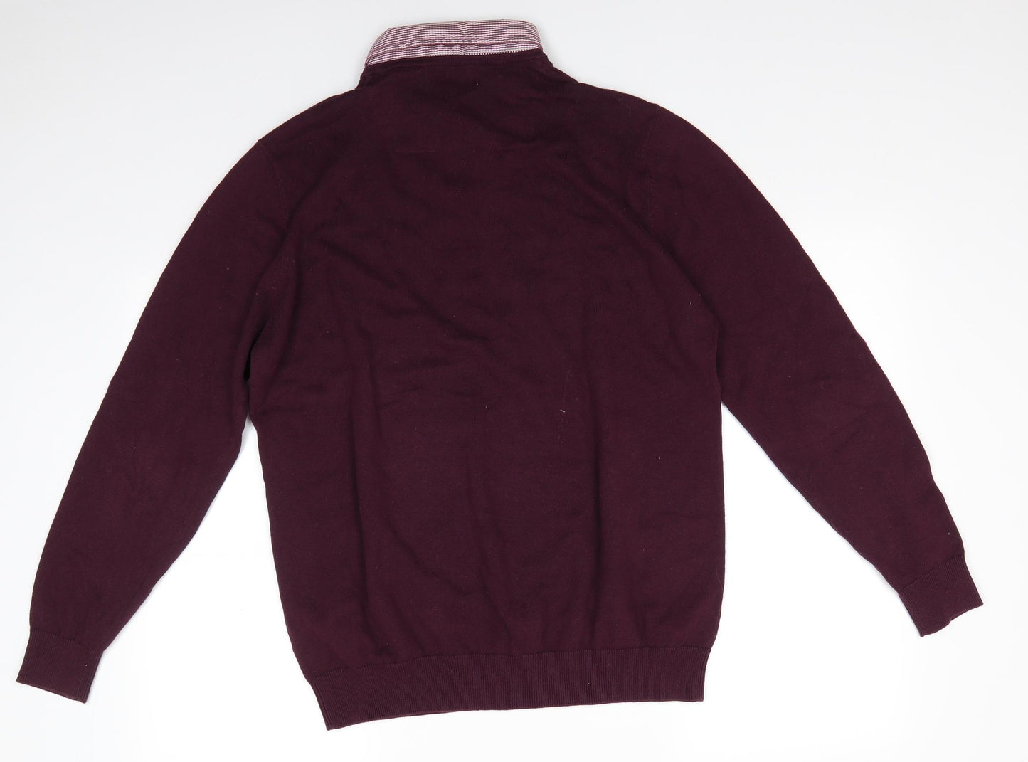 George Mens Red Collared  Cotton Pullover Jumper Size L   - Faux check shirt collar Burgandy