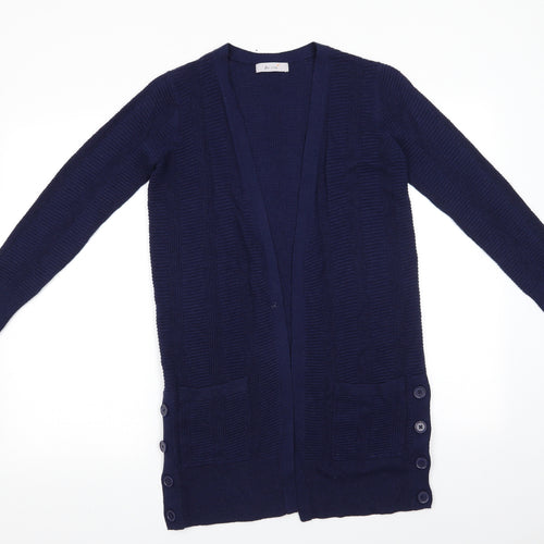 Per Una Womens Blue V-Neck  Viscose Cardigan Jumper Size 8   - Longline Cardigan Midnight Blue