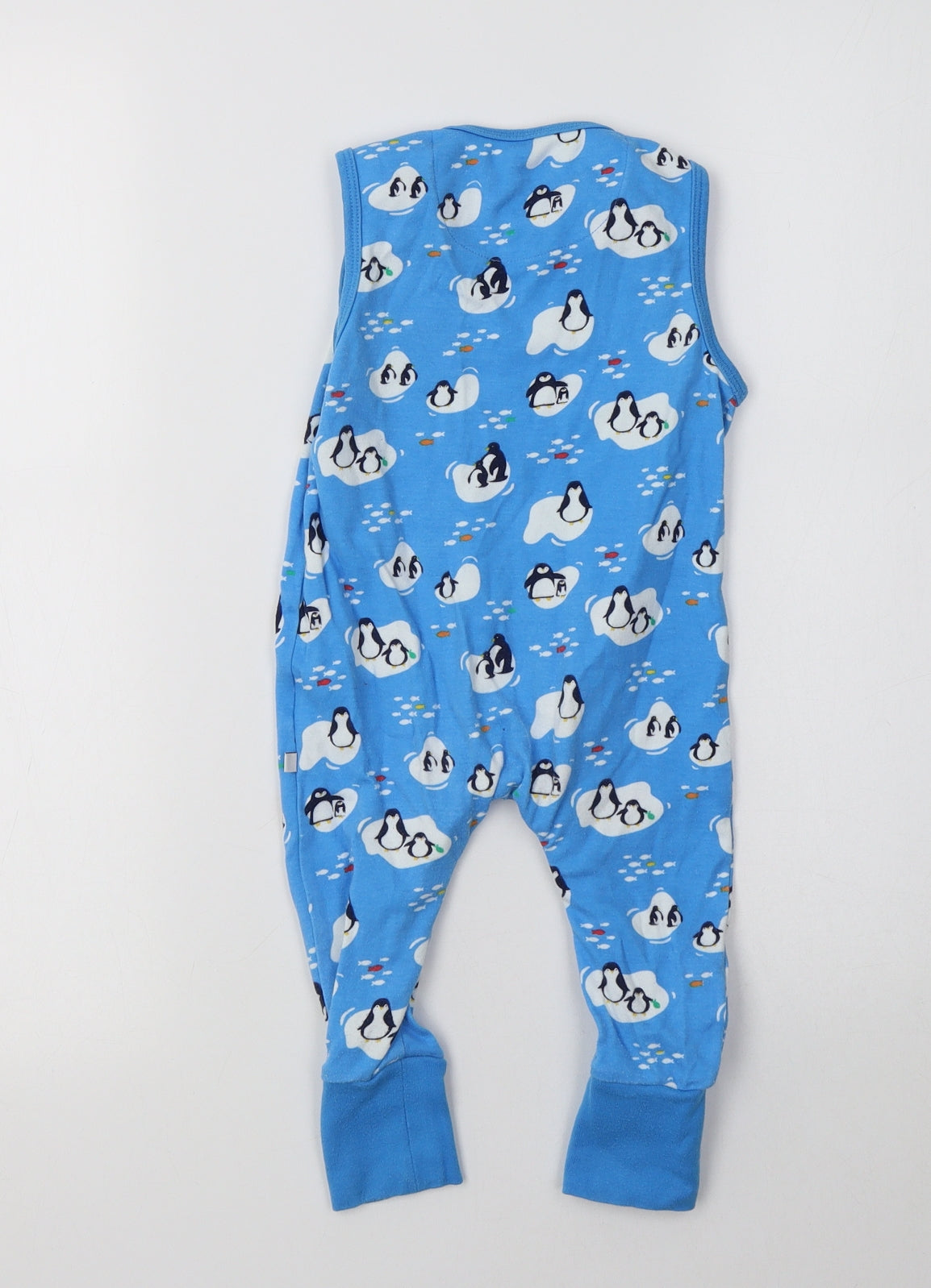 Lollidays Baby Blue Geometric Cotton Babygrow One-Piece Size 6-9 Months   - Penguin Print
